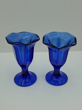 Anchor Hocking Fountainware Cobalt Blue Sundae Glasses Blue Glass Ice Cream Dish